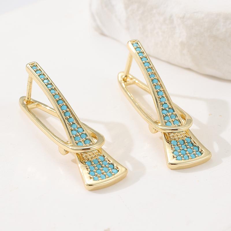 Synthetic Turquoise Geometric Hoop Earrings for Women Classic Exquisite Banquet Wedding Jewelry Accessories Crafts Gifts