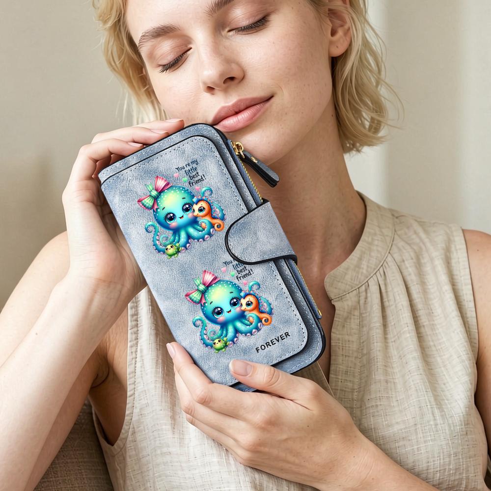 Cute Cartoon Octopus Printed Women Wallet Casual Portable Long Fashion Purse for Daily Use