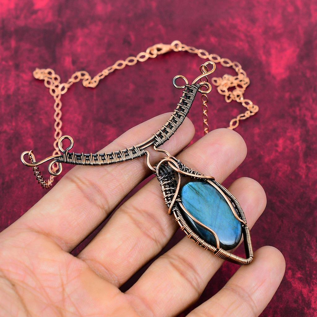 Labradorite Necklace Copper Wire Wrapped Necklace Adjustable Chain Necklace Elegant Copper Jewelry Handmade Gemstone Necklace Wedding Gifts