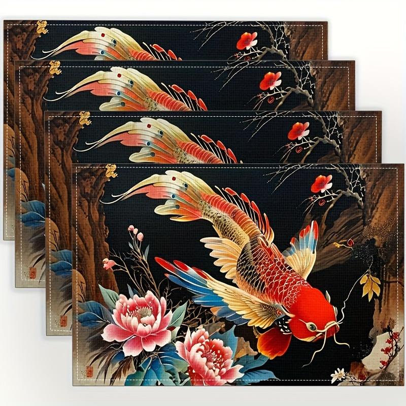 

Koi Fish Placemat Chinese Style Lotus Flower Table Mat Heat Resistant Non Slip Washable Decorative Dining Kitchen Accessory 4Pcs-30X45cm(12X18in