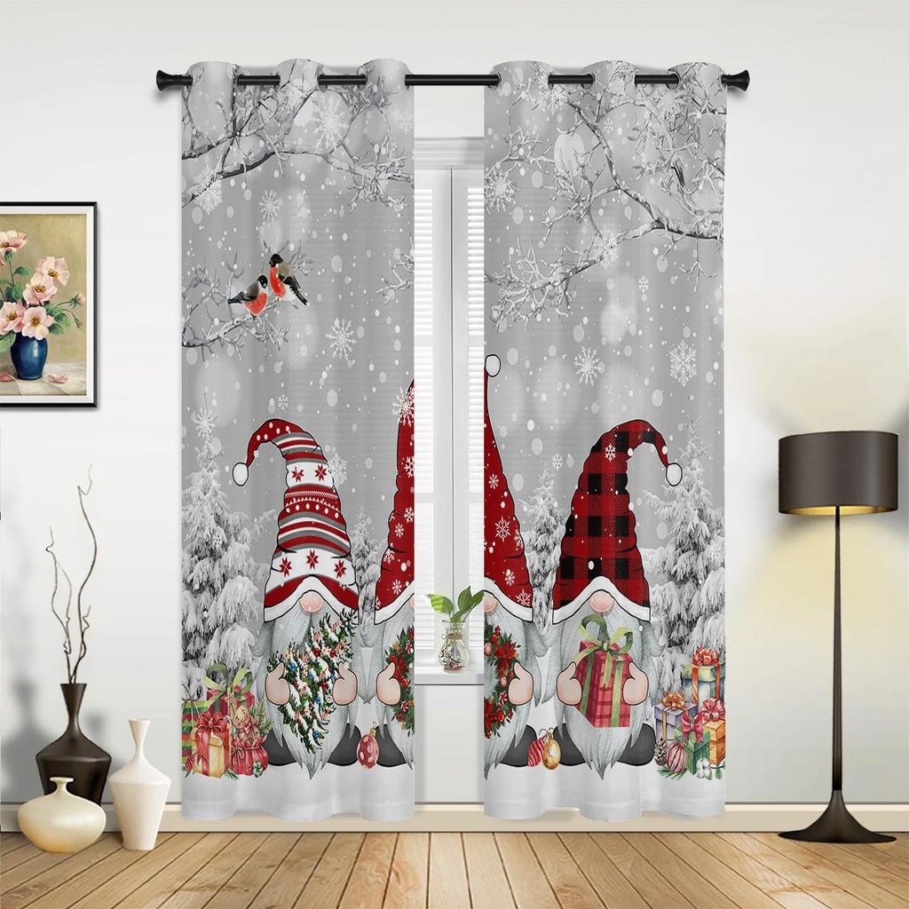 Christmas Winter Snowflake Red Window Curtains Decor For Home Bedroom Kitchen Living Room Ornament Xmas Gifts Navidad Curtains