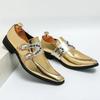 New Men Gold Red Pointed Trend PU Shoes with Rivet Buckle Decoration Loafers  Nightclub Stylist Shoes Large Sizes 37-46