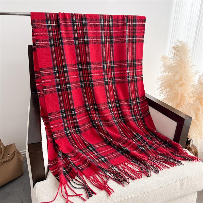 Vintage British Atmosphere Plaid Long Autumn And Winter Warm Scarf Women'S Shawl Versatile Commuter Fringed Imitation Cashmere Scarf