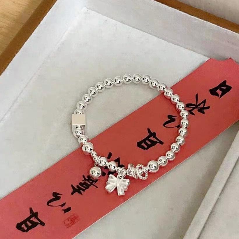 S925 Sterlingsilber Schleife Perlenarmband - Handgefertigt Elastische Kordel, Perfektes Süßes Geburtstagsgeschenk für Frauen