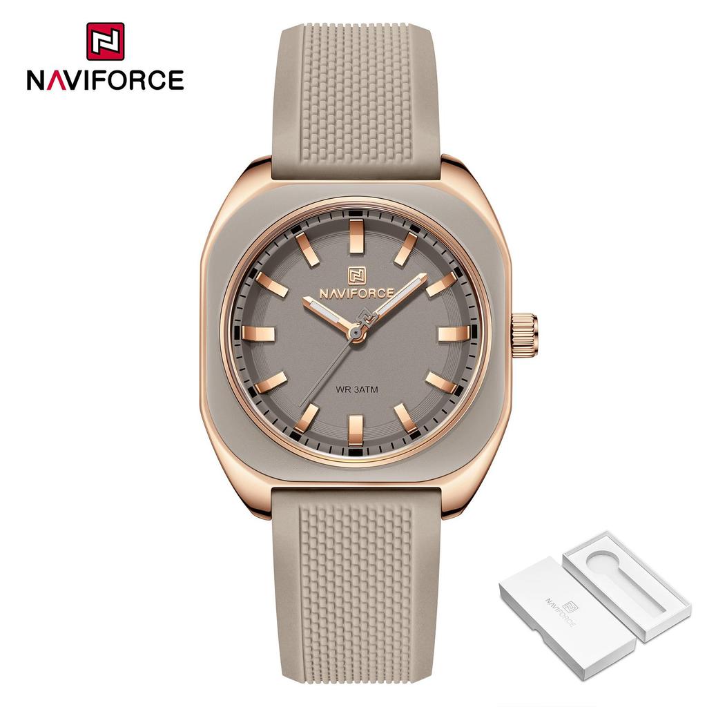 Naviforce Kadın Kız Kuvars Saat Kare Basit Kadran Silikon Kordon Işıklı Akrep Su Geçirmez Günlük Kız Kadın Saati NF5061