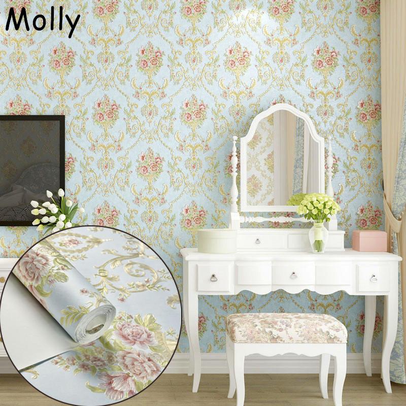 1 Rolle 3D Blumentapete Vintage Selbstklebend Abnehmbar Rosa und Goldenes Blumenmuster für Schlafzimmer- und Wohnzimmerdekoration
