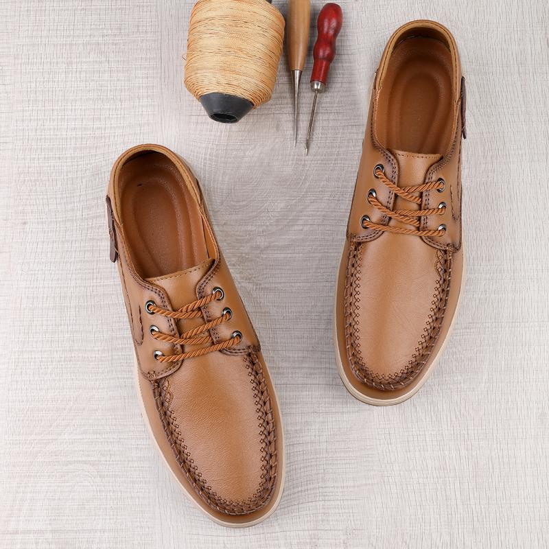 Fashion Genuine Leather Outdoor Hiking Shoes Breathable Casual Shoes for Men Elegant Brown Men's Driving Shoes Handmade Walking Loafers