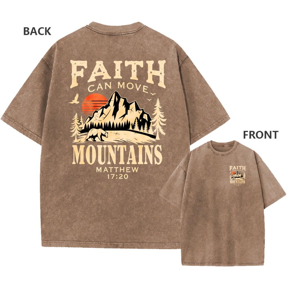 Washed Oversized TShirt Faith Can Move Mountains Christian Unisex Casual Tee XL