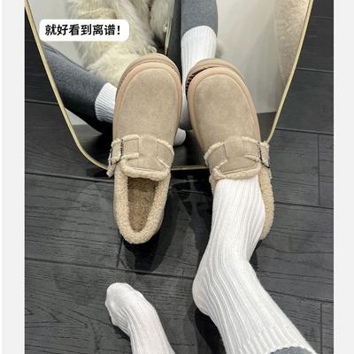 Grape Ma Same Style, One Pedal, Warm and Velvet Platform Cotton Shoes, Fluffy Buckle, Birkenstock Snow Boots, Women's New Winter Models