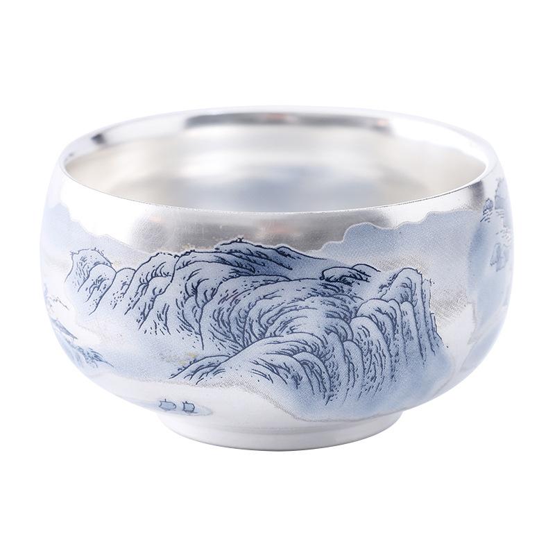 999 Silver Gilded Master Tea Cup Handmade Ceramic with Enamel Decoration Luxury Gongfu Teaware for Collector Gift
