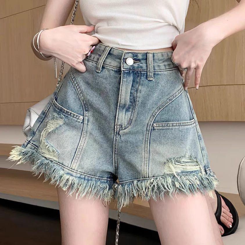 Retro American High-Waist Spicy Fringe Denim Shorts – Summer Women's New Design Hot Pants