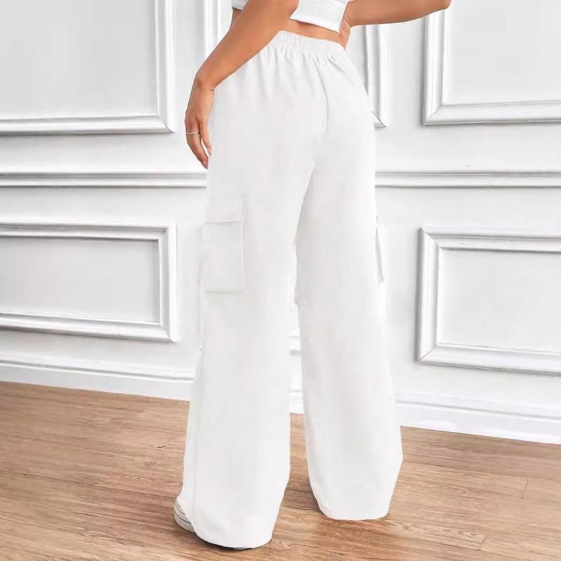 Spring Women's Pant Fashion Side Ruffle Solid Color Straight Leg Wide Leg Sweatpants