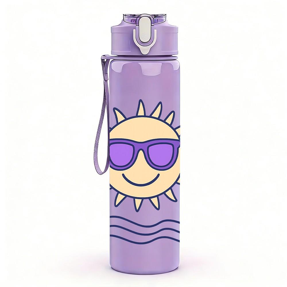 1PC Cool Sun Sunglasses Ocean 750ml Color Plastic Sports Water Bottle Leakproof Flip Straw Lid Suitable for Sports Office Home Use