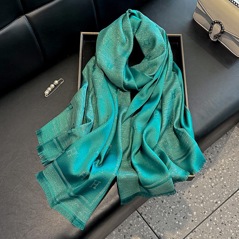 1116 new H letter imitation silk scarf simple fashion versatile shawl tencel cotton silk scarf scarf