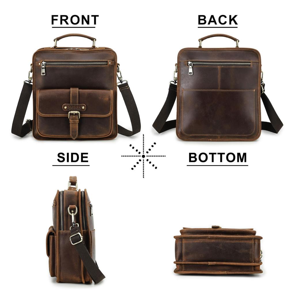 CONTACT'S Genuine Leather Sling Shoulder Bags for Men High Quality Messenger Business Bags Durable Men Crossbody Bags for 8.3 Inch Pad