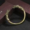 Vintage Distressed Double Dragon Head Round Bar Bangle Chinese Trendy Solid Antique Brass Craft Cuff