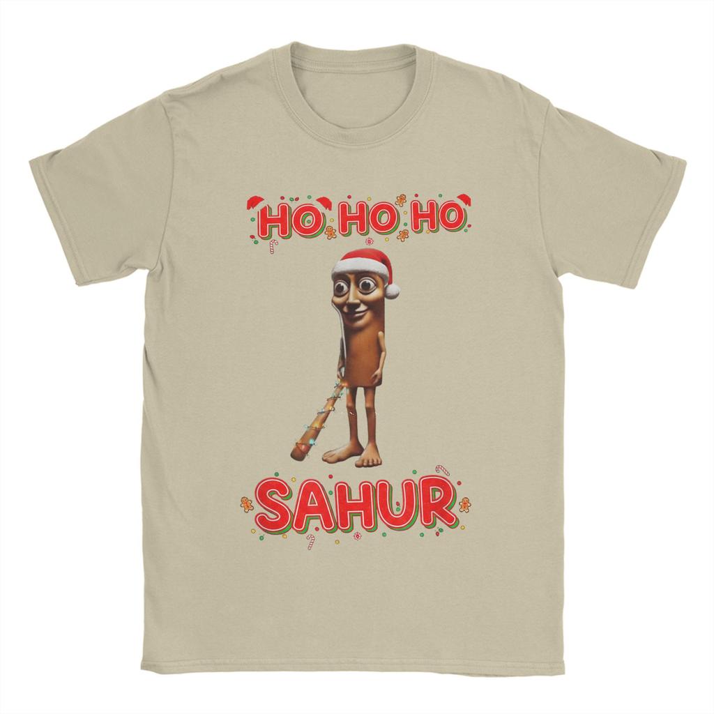 Men T-Shirts Christmas Italian BRAINROT HO HO HO Creative Pure Cotton Tee Shirt Short Sleeve  T Shirts O Neck Clothes Plus Size