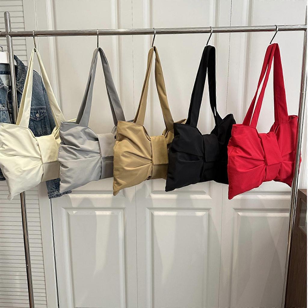 Practical Everyday Oversized Bows Accent Nylon Shoulder Bag Large Capacity Wear Resistant Lightweight for Comfort White