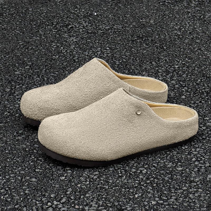 Vintage outerwear spring and summer new casual lazy one-pedal Boken shoes 45370 long hair gray, brown -Y