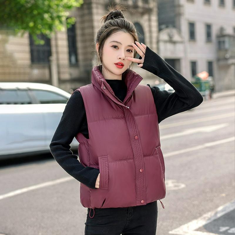 Short Vest Women's Stand-up Collar Disposable Vest Autumn and Winter Fashion Loose Cotton Waistcoat Cotton Vest