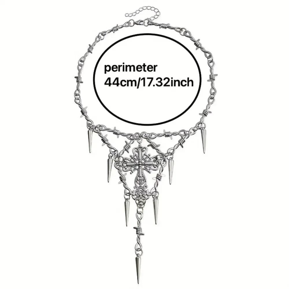 Choker Punk Spike Necklace with Cross Pendant Vintage for Men & Women Gothic Zircon