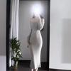 Gentle off-the-shoulder one-word neck dress long dress retro design sense slim temperament rear split knitted long dress