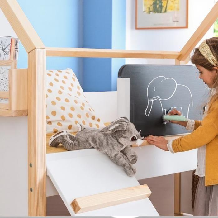 Beleuchtetes Kinderzelt - GINGER HOME - 90x200 cm - Integrierte Rutsche - Schwarzes Brett - Naturholz