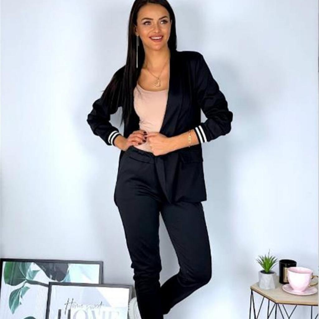 Tooxika New Fashion Casual Solid Color Long Sleeved Suit Pants Two-piece Set