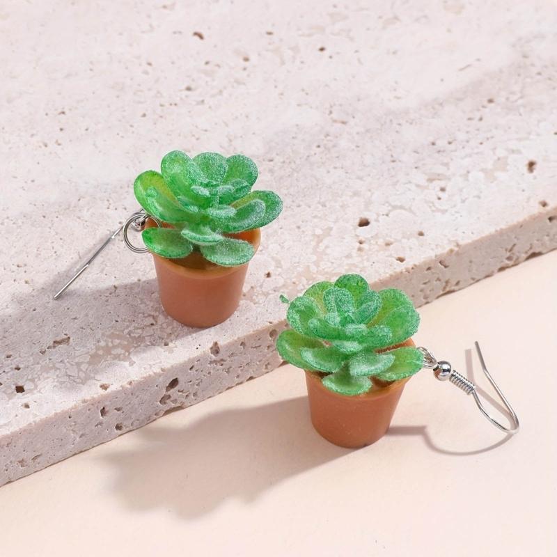Adorable Resin Succulent Potted Plant Small Pendants Earrings Versatile Charm Ear Jewelry for Fashionable Individuals