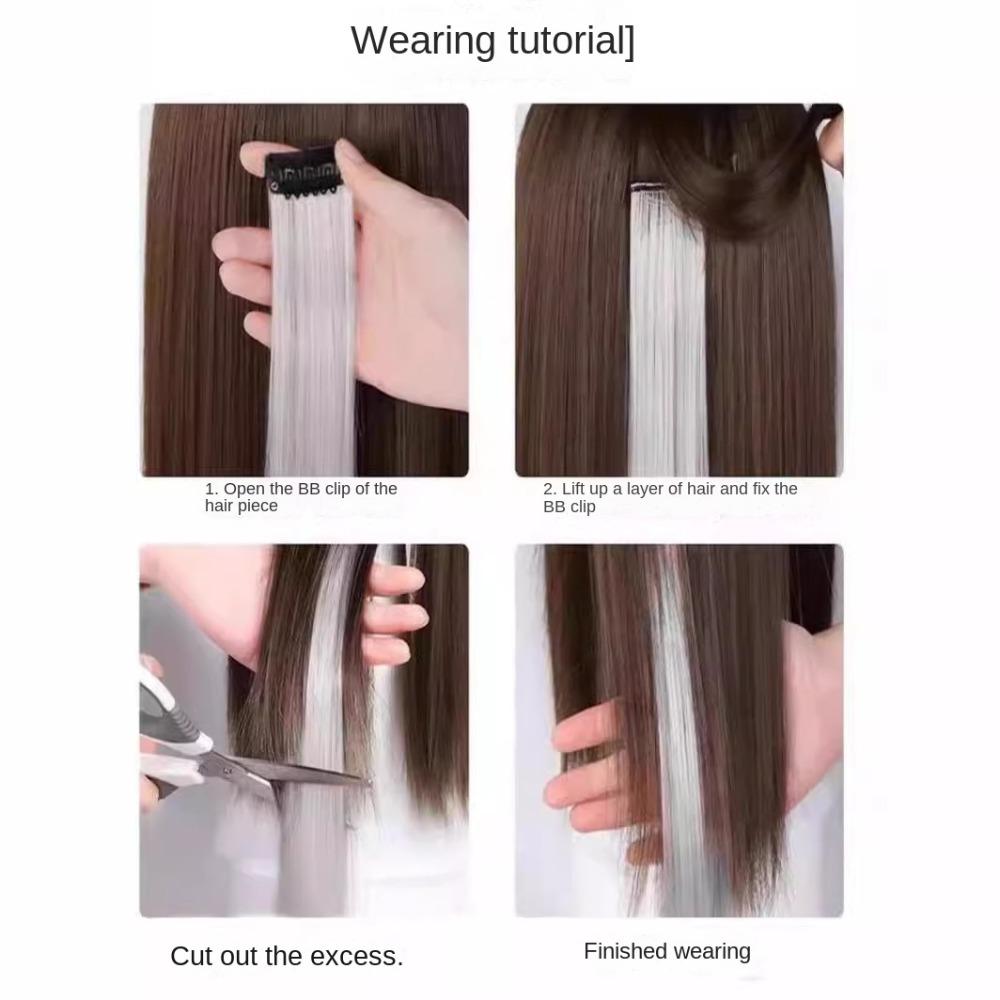 Colorful Hair Highlights Stripe Printed Wig Hairpieces Christmas Clip in Hair Extensions Girls