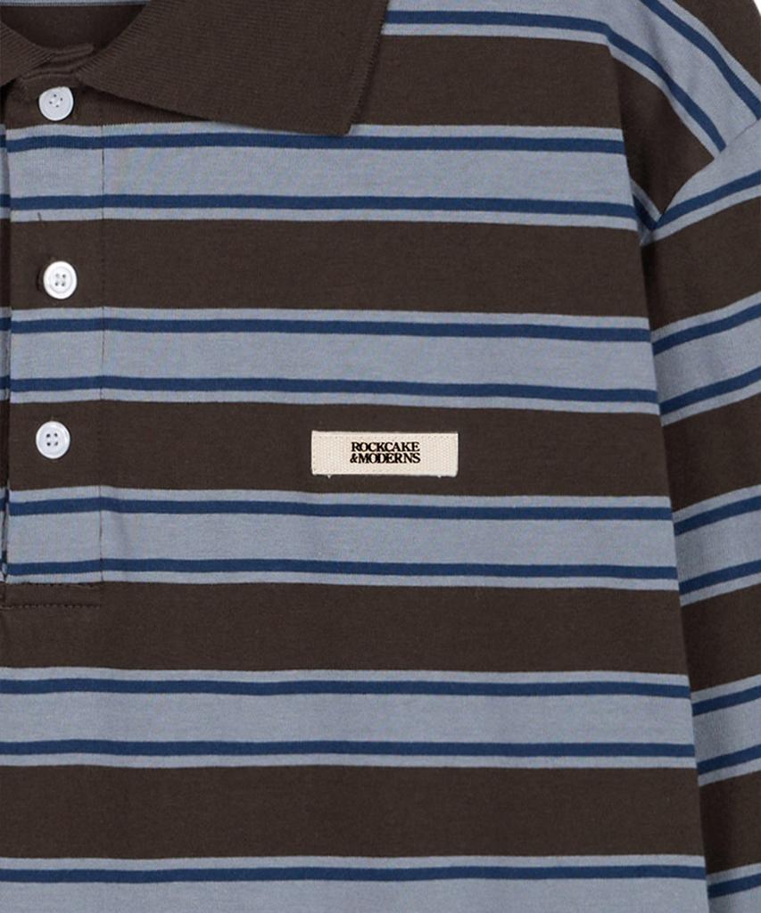 ROCKCAKE Striped Polo T-Shirt - Brown