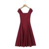Elegant French Square Neck Short Sleeve Tie-back Dress - Slimming Waist Mid-length Skirt for Summer Vacation