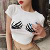 European, American English slogans Printed sexy exposed navel short T-shirt fashionable round neck slim slim top women's multi-picture
