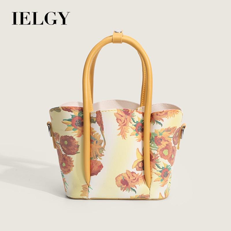 IELGY women's cherry print portable petal bucket bag, sweet wind contrast color mother and child bag, messenger bag