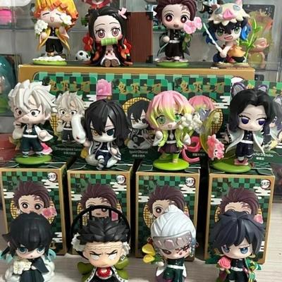 1-12 Stk. Cartoon Demon Slayer Tanjiro Kamado Nezuko Trendige Box-Figur Kreatives Spielzeug Personalisiertes Modell Ornament Überraschung Jungen Geschenke
