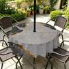 Outdoor Round Tablecloth With Umbrella Hole Waterproof Oil-Resistant Patio Dining Cover Deck Garden Terrace