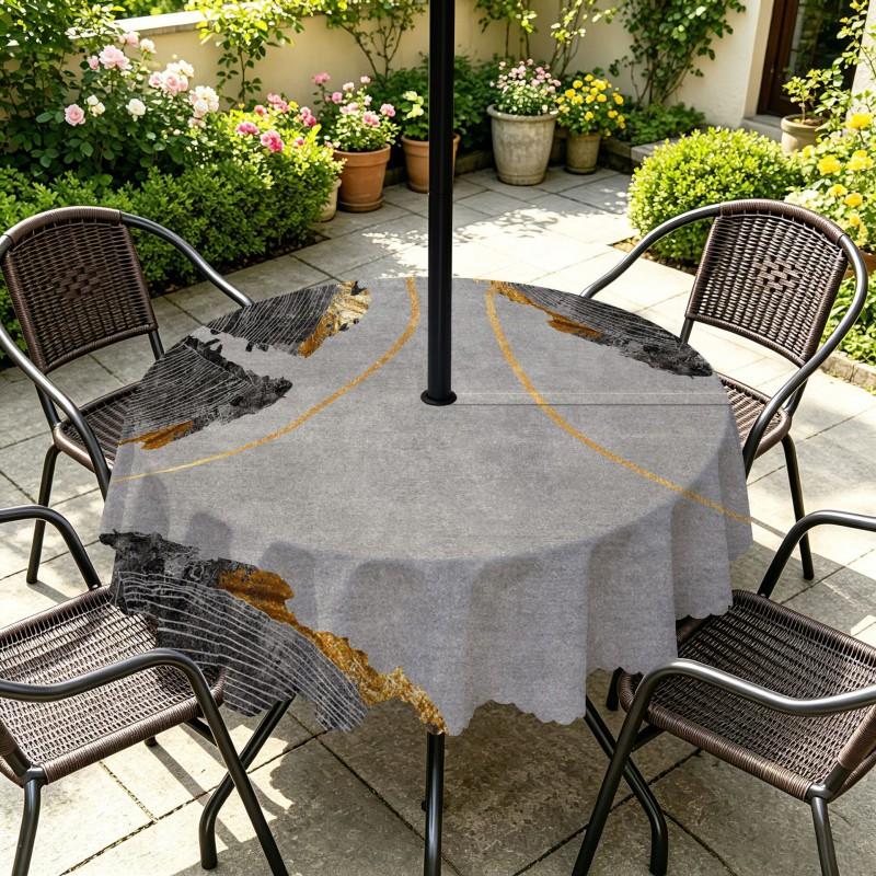 Outdoor Round Tablecloth With Umbrella Hole Waterproof Oil-Resistant Patio Dining Cover Deck Garden Terrace