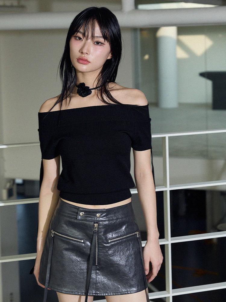 Itove Seoul Off-Shoulder Cutout Knit Bk Free/Bk