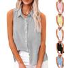 Women Shirt Lapel Sleeveless Button Down Shirt Pure Color Loose Fit