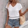 2025 Spring/Summer V-Neck Jacquard Cutout Ruched Short-Sleeve Women's Casual Fashion Top