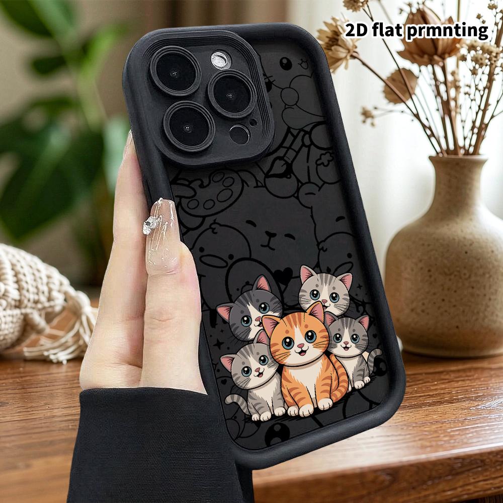 Phone case: 2D flat design, suitable for iPhone 18 17 16 15 14 13 Pro protective case, five little kittens, perfect holiday gift for Christmas and Hal