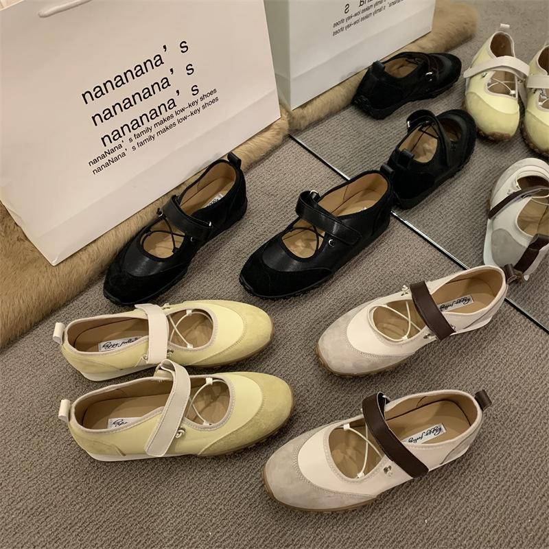 Heel height 2.5cm~ Casual shoes Velcro heightened version thick-soled shallow mouth Mary Jane shoes women's German training shoes heightened board sh