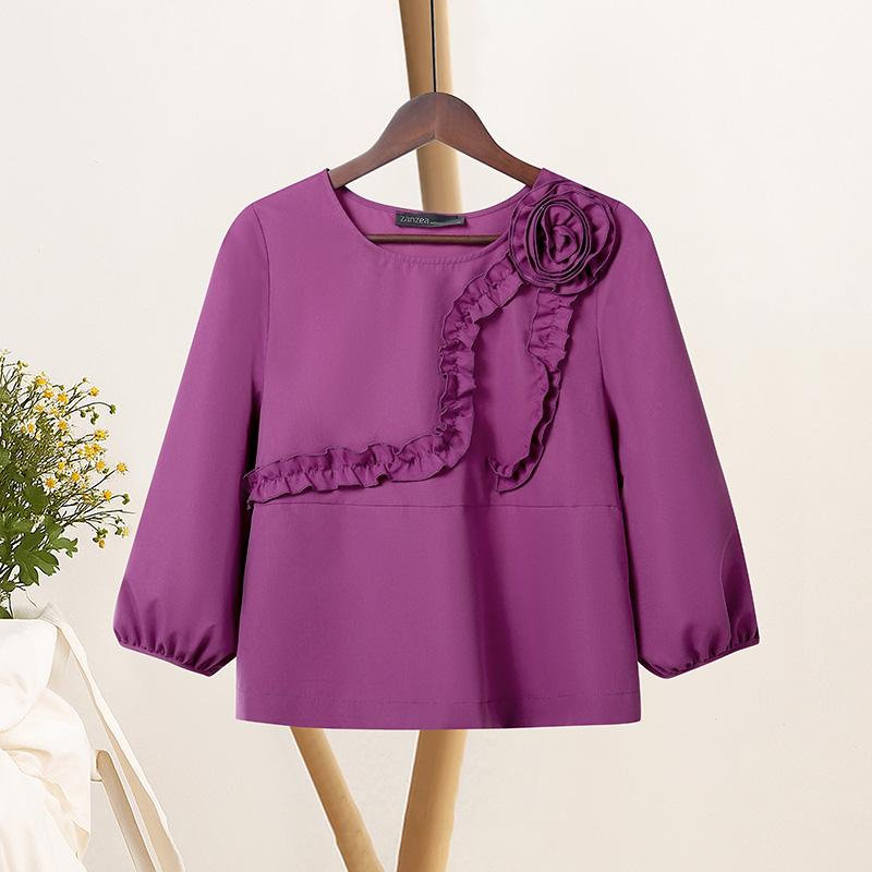 ZANZEA Women Casual Round Neck Loose 3/4 Sleeve Blouse