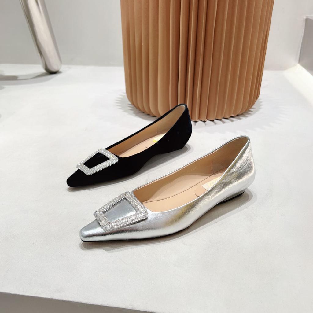 Fashion Women's Shoes Flats 2025 Spring Autumn New Fashion Pointed Shallow Cut Shoes Rhinestone Buckle Comfortable Low Heel Shoes Ladies