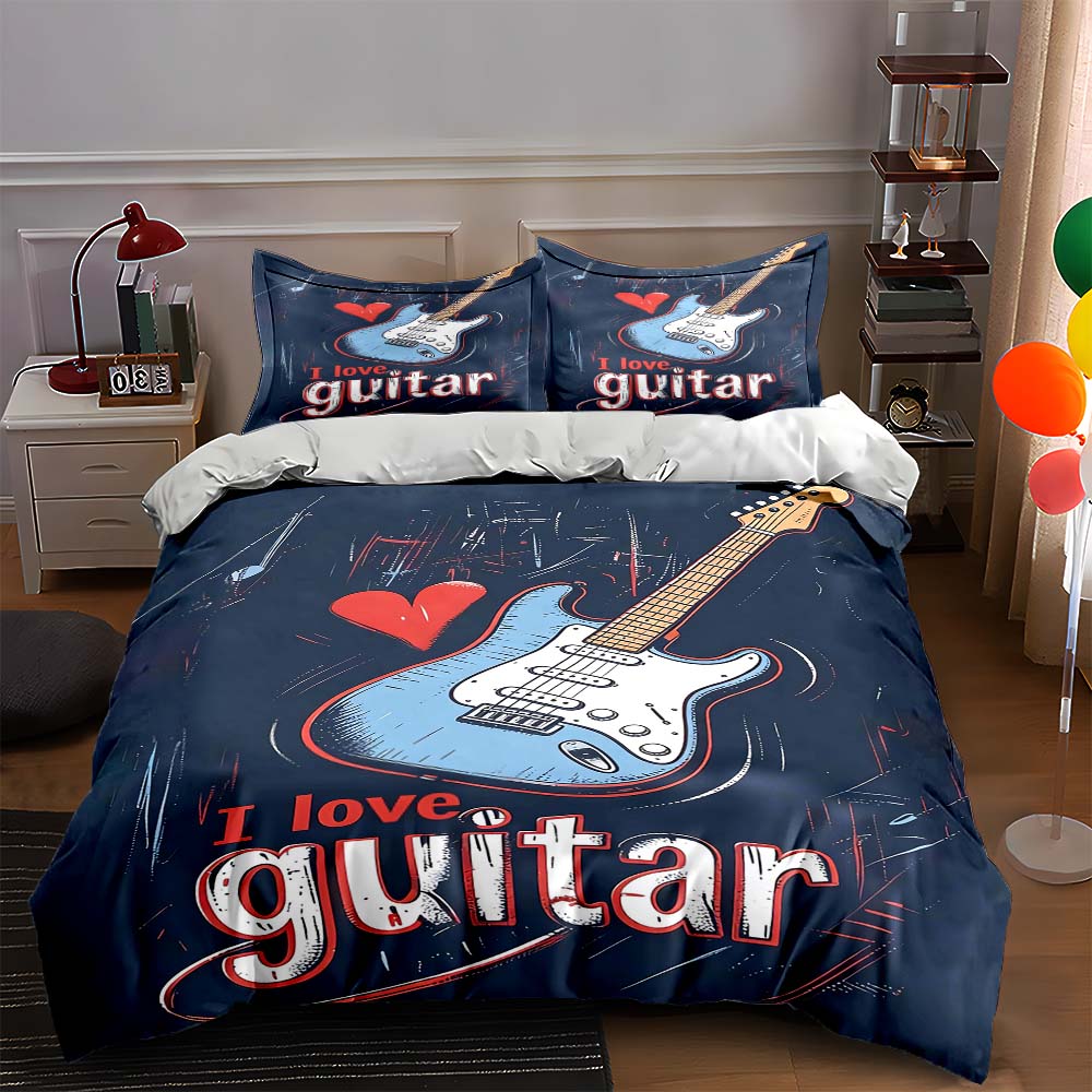 

Guitar and heart motifs. Bedding sets Duvet cover sets Duvet covers Pillowcases(1 * Duvet Cover 2 * Pillowcases, without duvet insert) 135x200cm
