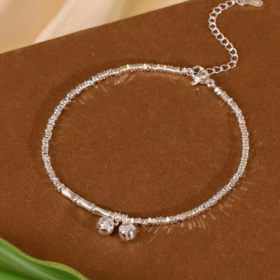 Summer Women's Trendy Light Luxury Minimalist Advanced Beaded Ankle Bracelet with Bells Foot Jewelry Anklet