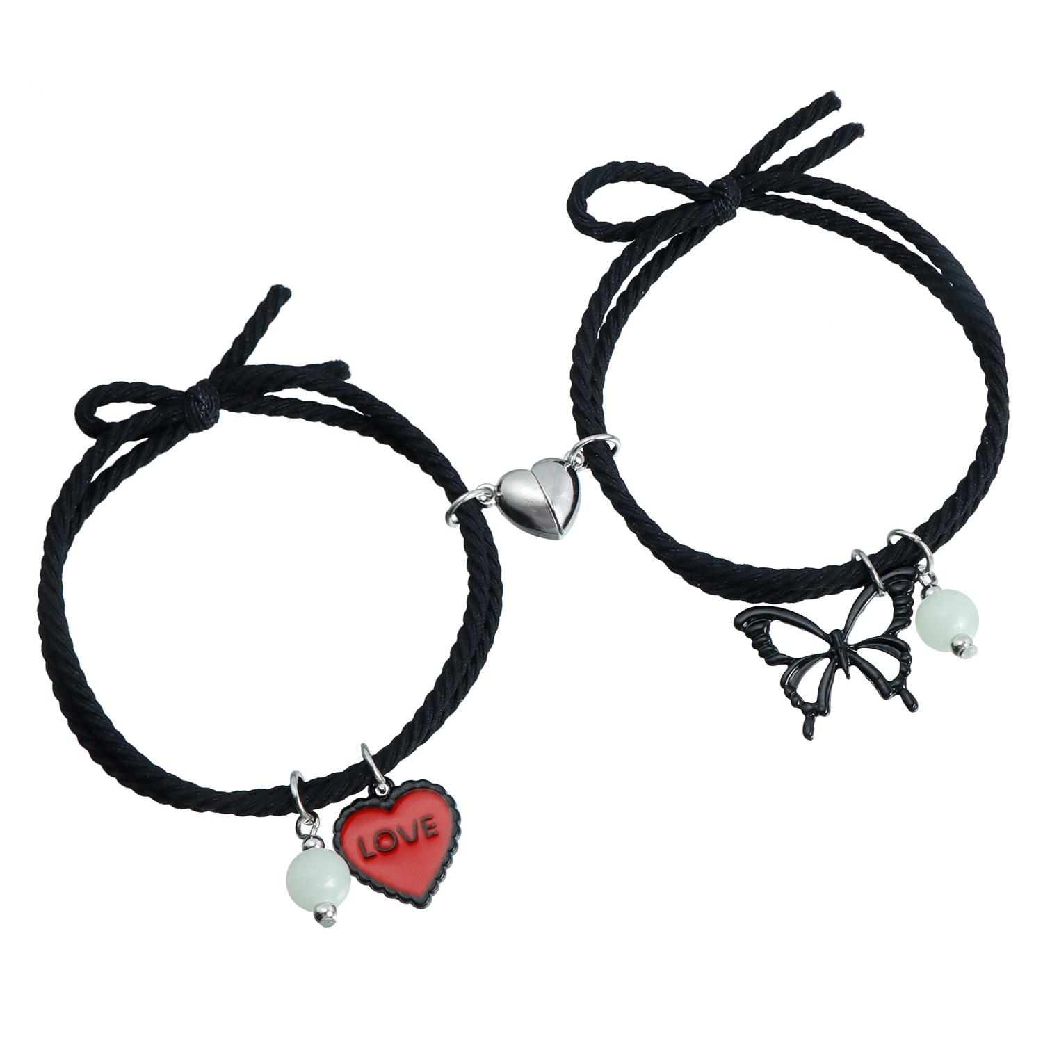Small fresh send girlfriend red love butterfly elastic hand rope fashion style love magnet attract couple bracelet