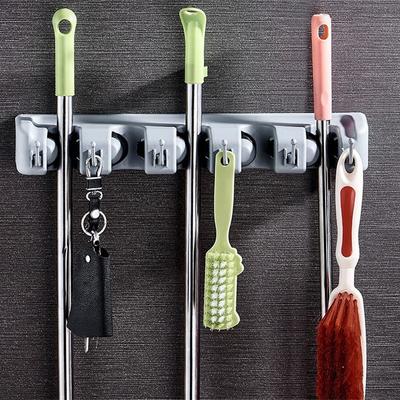 Wall Mounted Mop Holder Plastic Material Heavy Duty Mop Fixed Clip 5 Slots Strong Grip Bathroom Broom Hanger Storing Mops