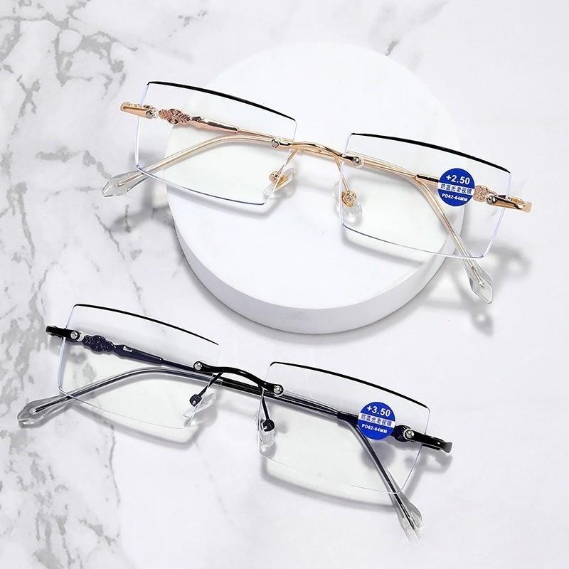 Fashion Diamond Anti-blue Light Reading Glasses Woman Man Rimless Eyewear Blocking Blue Light Protection Eyeglasses +1.0 To +4.0