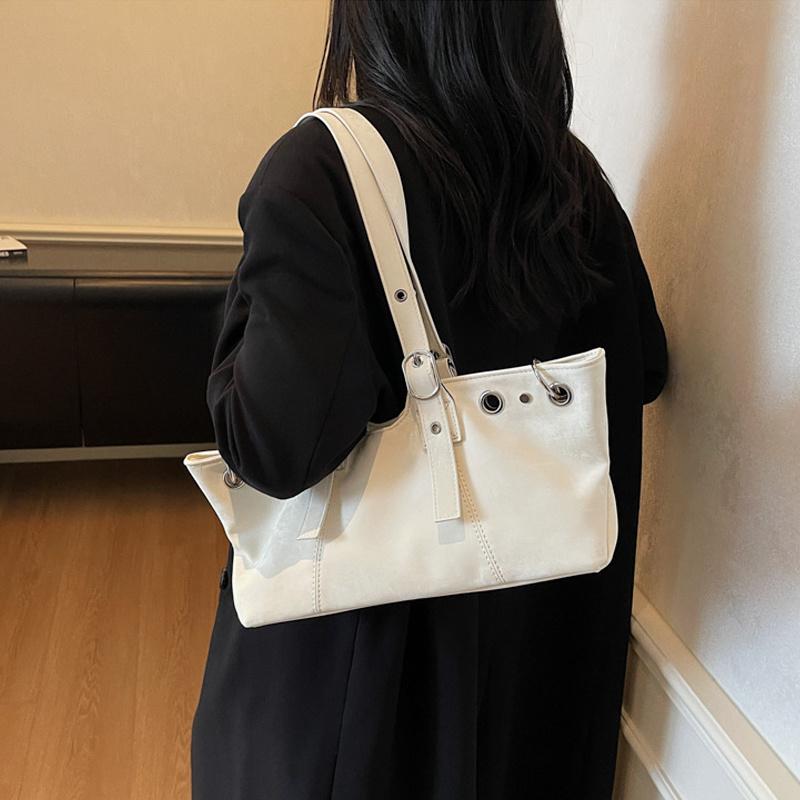 Hollow Rivet Belt Buckle Underarm Shoulder Bag Large Capacity Designer Women Tote Bag Trendy Commuter Top Handle Handbag